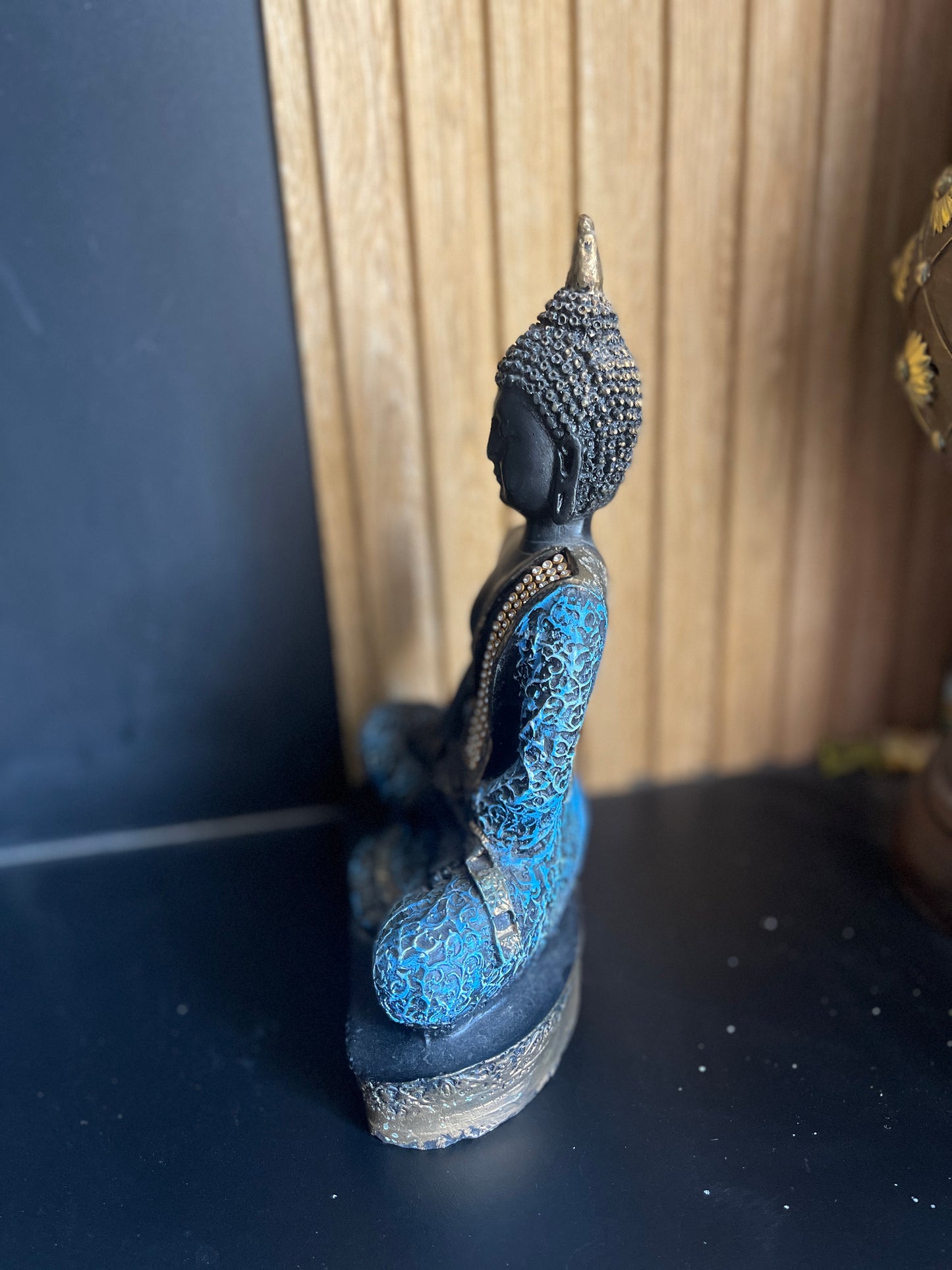 Regal Buddha Idol – Blue & Gold
