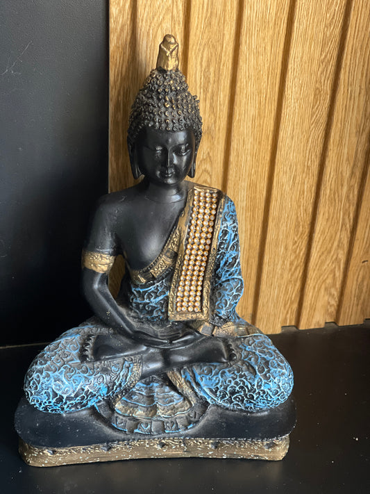 Regal Buddha Idol – Blue & Gold