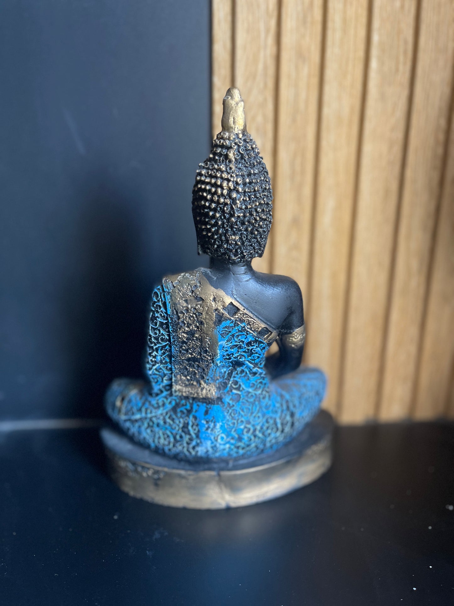 Regal Buddha Idol – Blue & Gold