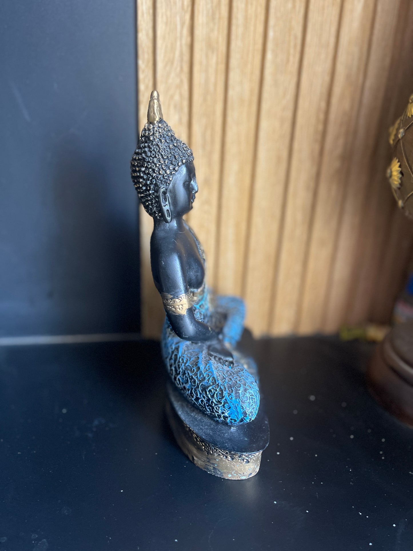 Regal Buddha Idol – Blue & Gold