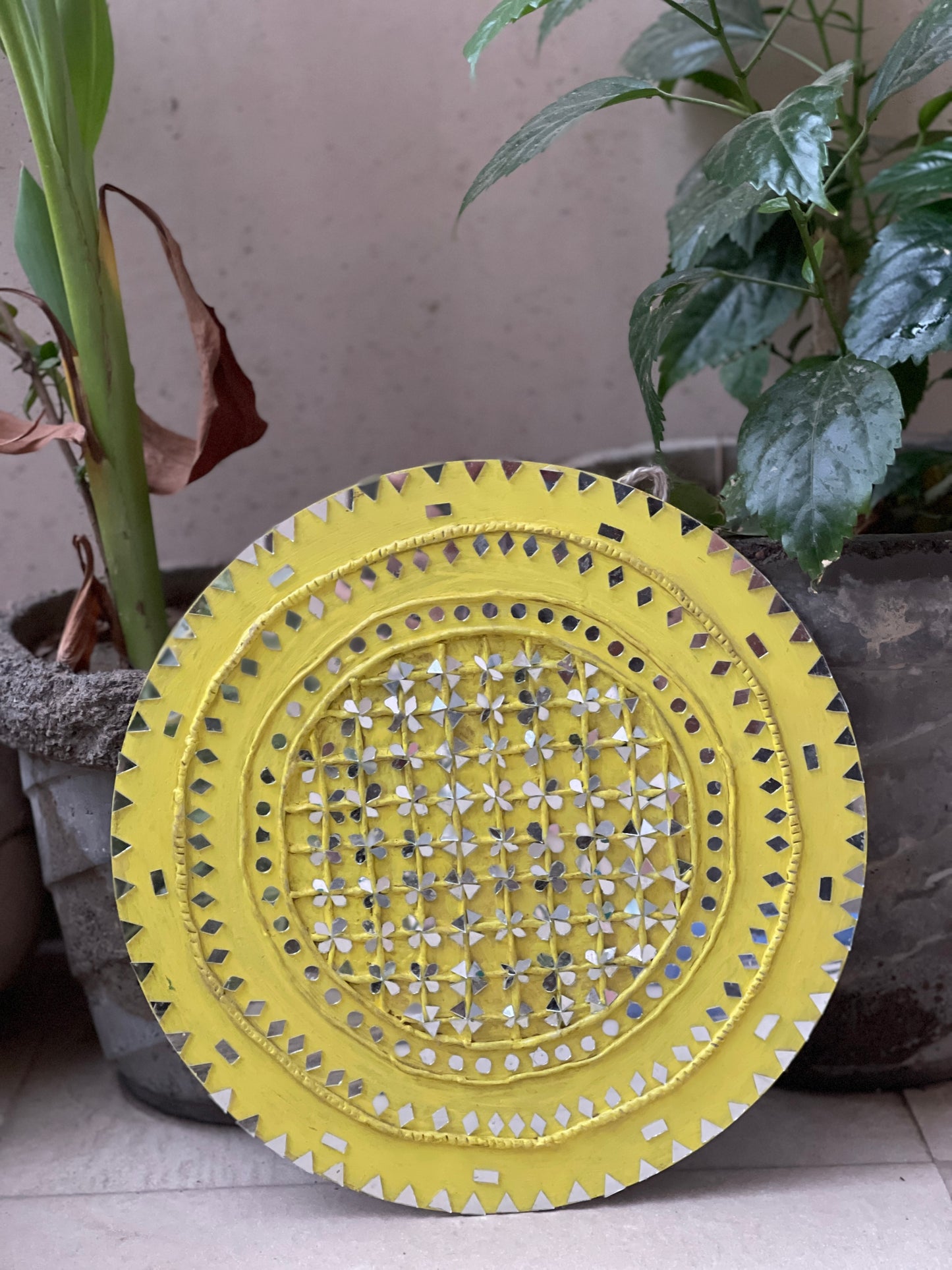 Yellow Floral Mirror Mosaic Wall Art